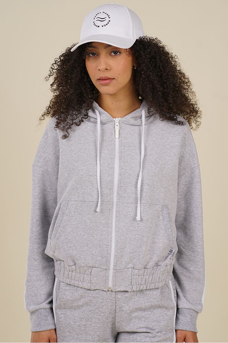 Campera-cool-I-short-viviane-remera-lanin-I-rustico-elastizado-gris-melange-jersey-blanco