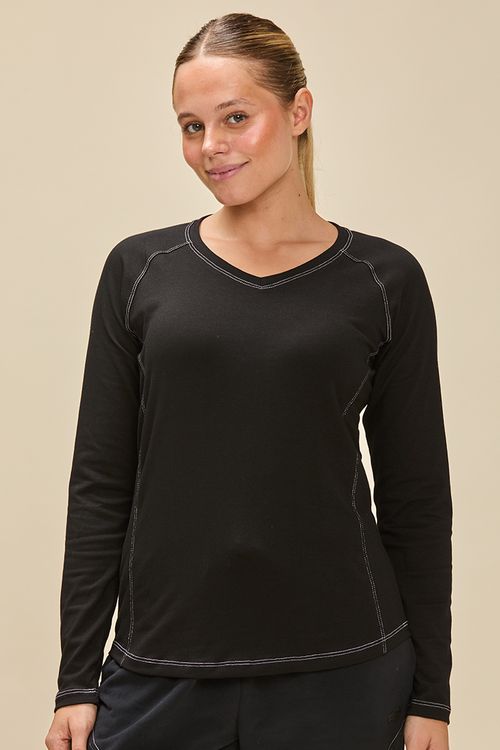 REMERA RUNNING MANGA LARGA PESPUNTES JERSEY ELASTIZADO