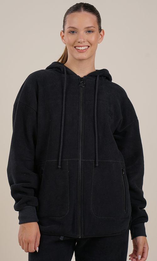 CAMPERA BASILIA I FRIZA VELOUR CON BORDADOR Y BOLSILLO