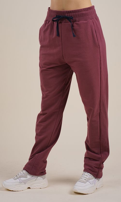 PANTALON PRUNA I CON RECORTES CON VIVOS RUSTICO ELASTIZADO