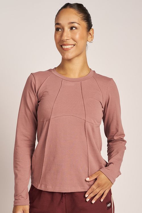 REMERA MARANTA MANGA LARGA JERSEY ELASTIZADO CON ALFORZAS